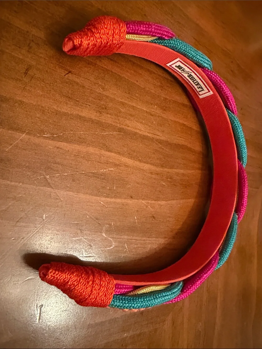 Vintage Leather Shop Woven Colorful Braided Headband in Pink, Teal and Orange